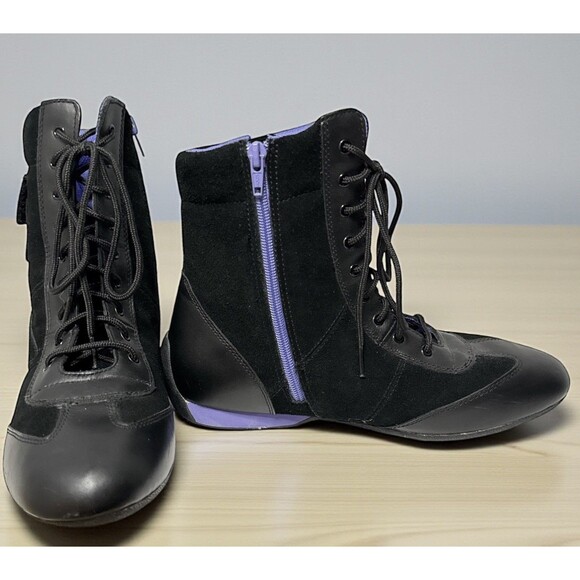 Vintage KangaROOS Leather Wrestling Boots Womens Sz 9 Blk/Purple CrossFit - Picture 7 of 7